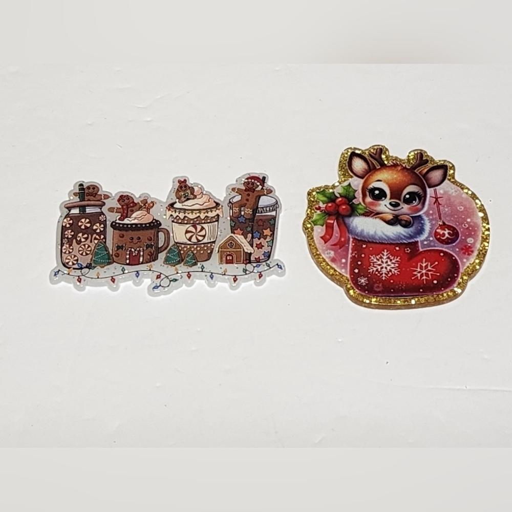 Acrylic Christmas Reindeer Stocking‎ Coffee Xmas Badge Keychain Crafts Glitter